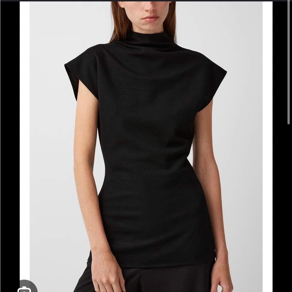 Women's Black Fitted Waist Stand Collar Top
